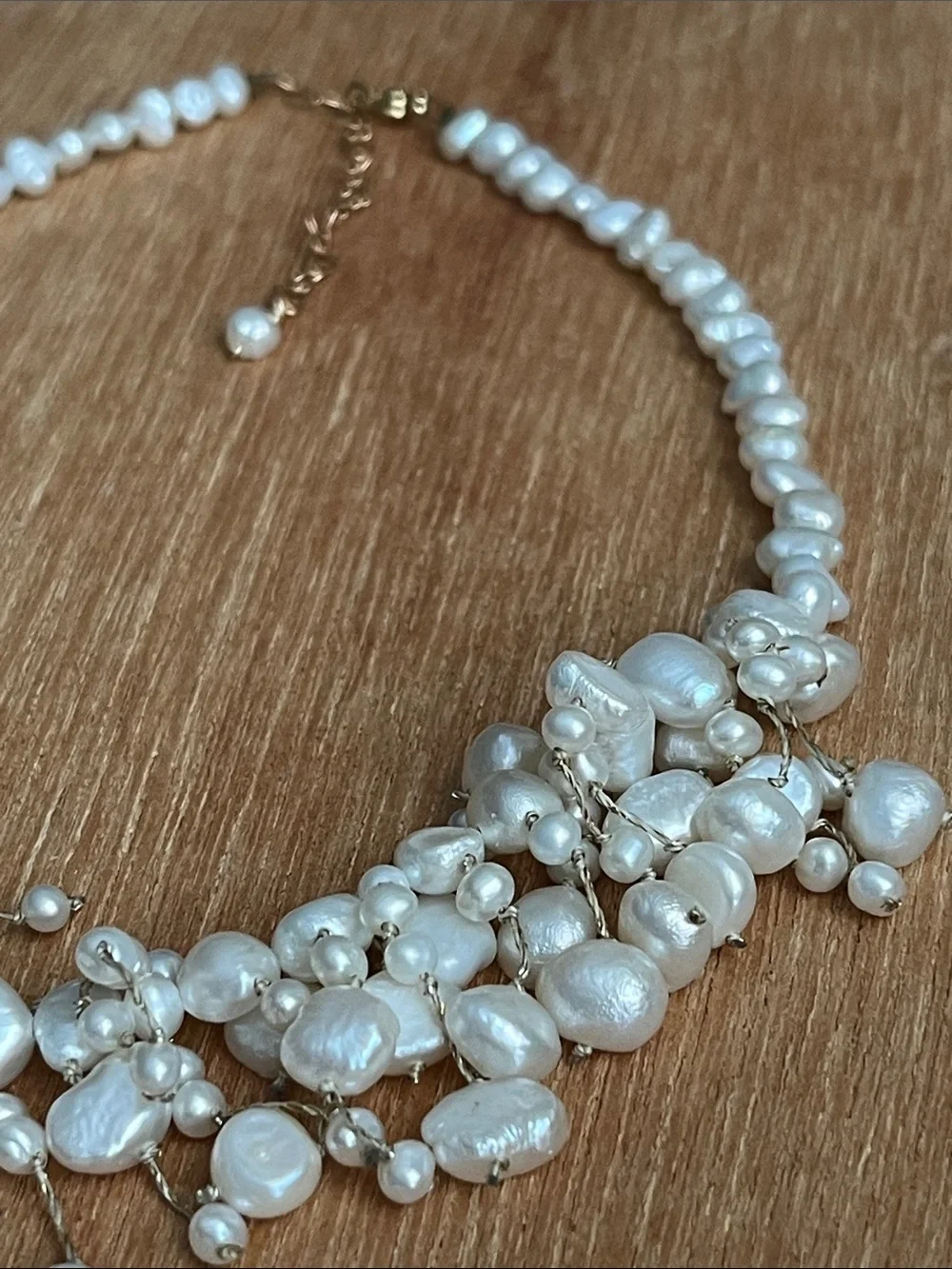 Pearl Cluster Statement Necklace with Gold Accents